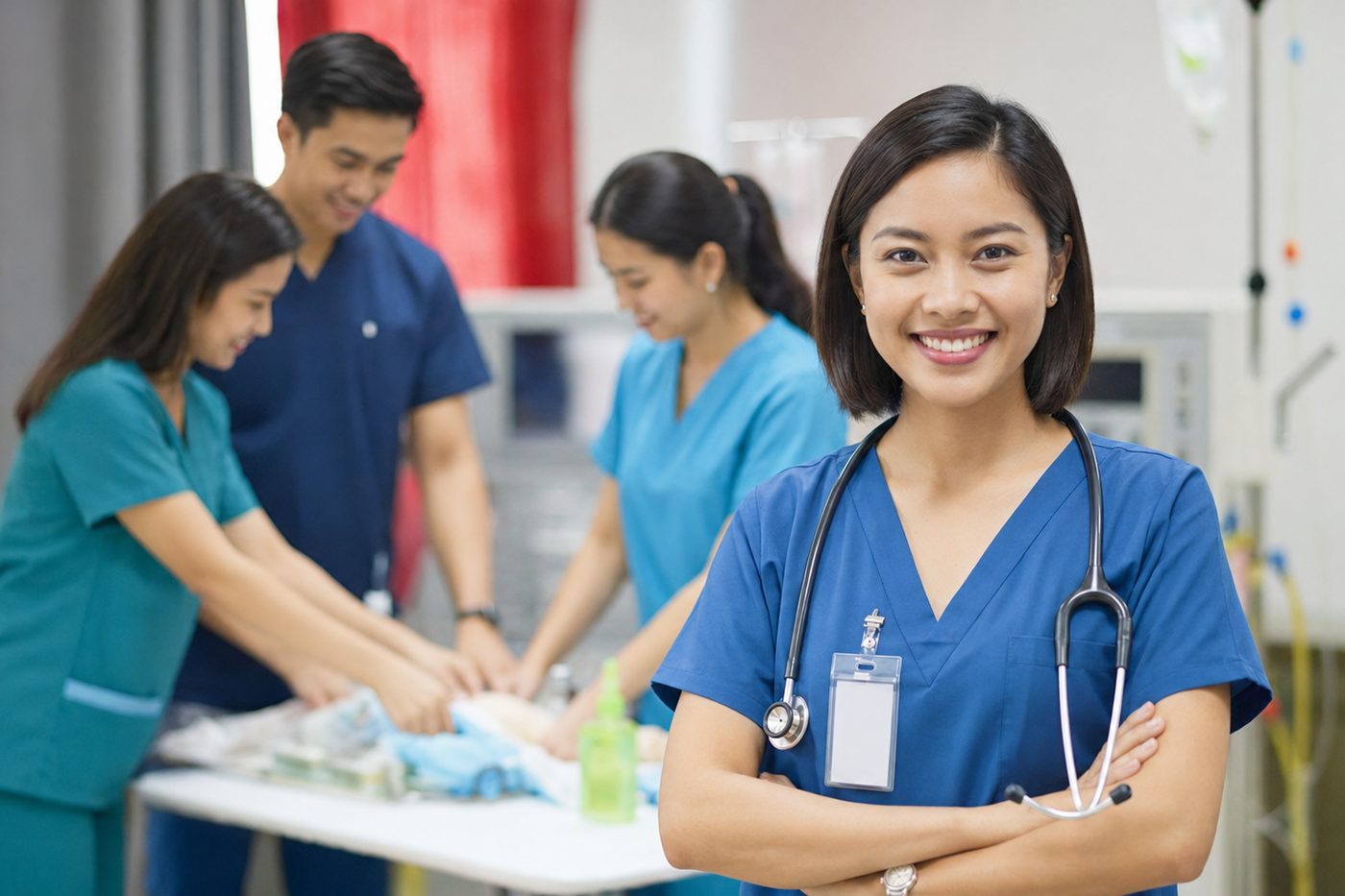 A clinic nursing team at work, with a Head Nurse in the foreground.